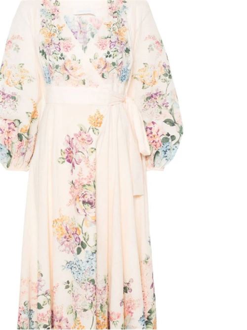 Halliday Wrap Midi Dress Zimmermann | 1408DSS241CREAM WATERCOLOUR FLORAL